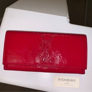 YSL Yves Saint Laurent Red Patent Leather Long Wallet